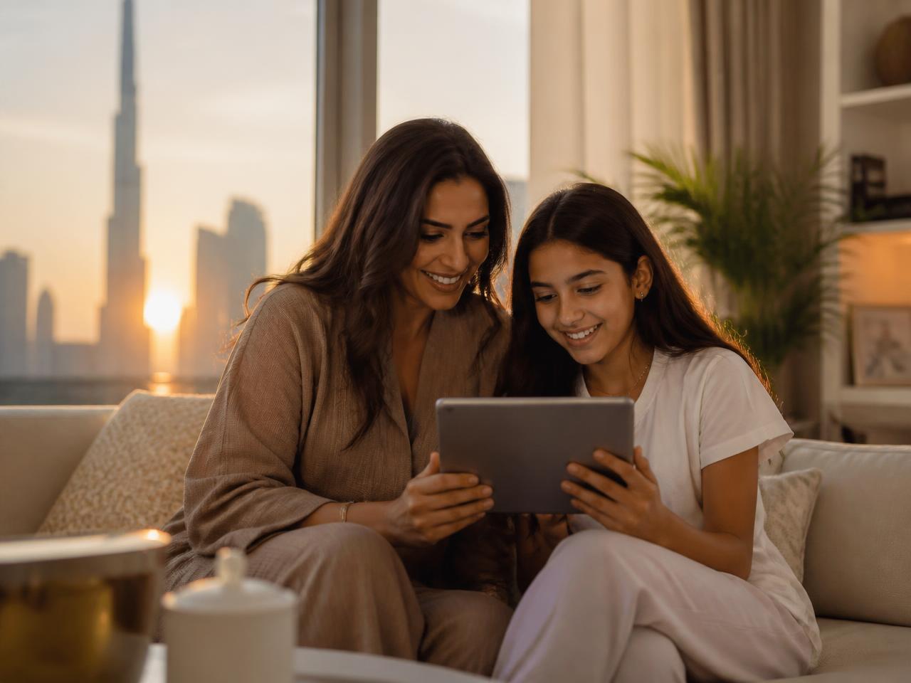 A parent and child reviewing schoolwork together at home